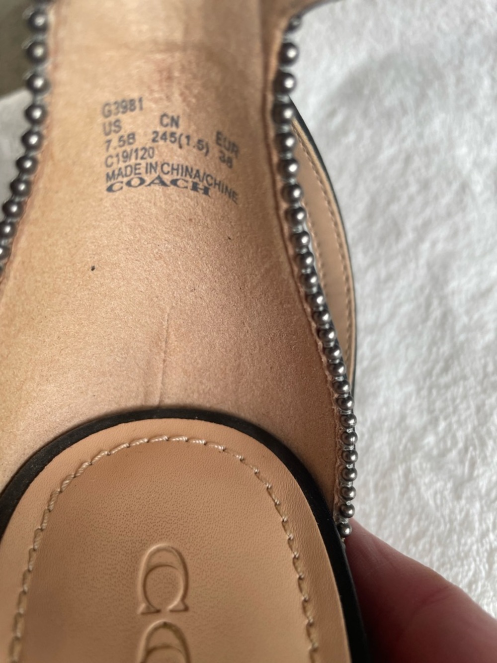 Coach Black Ankle-Strap Block Heel Sandals with Beaded Trim - Picture 3 of 5